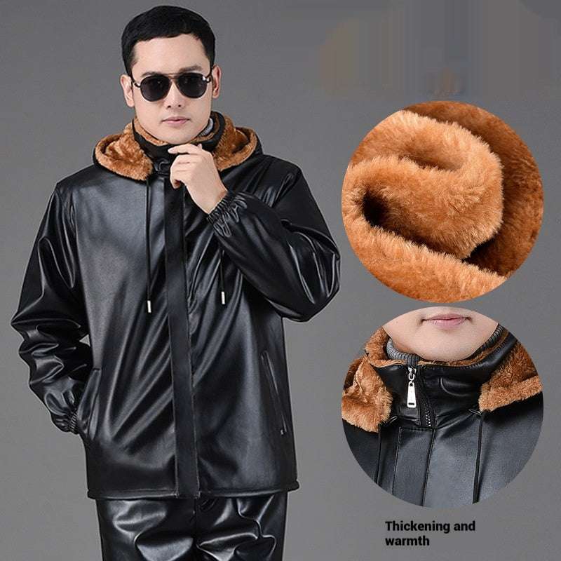 Men's Thick Fleece-Lined Leather Coat