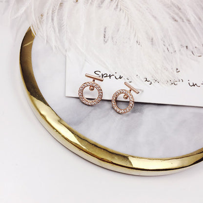 Rose Gold Ring Earrings Female Temperament Goddess Fan Korea Delicate Small Earrings Pure Silver Jane About New Earrings