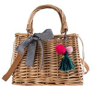 Hand-woven bamboo basket handbag