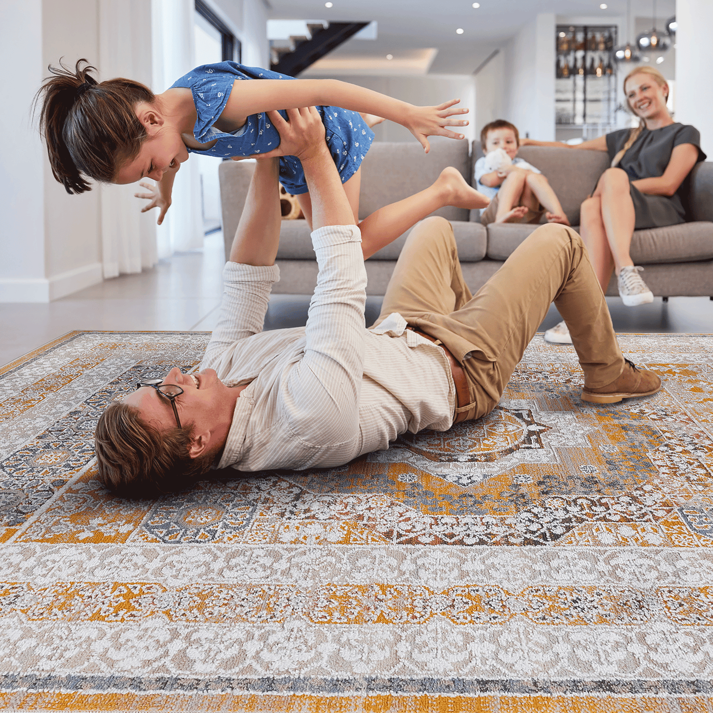 Payas Medallion Area Rug - 5x7 Cream & Ivory Indoor Carpet