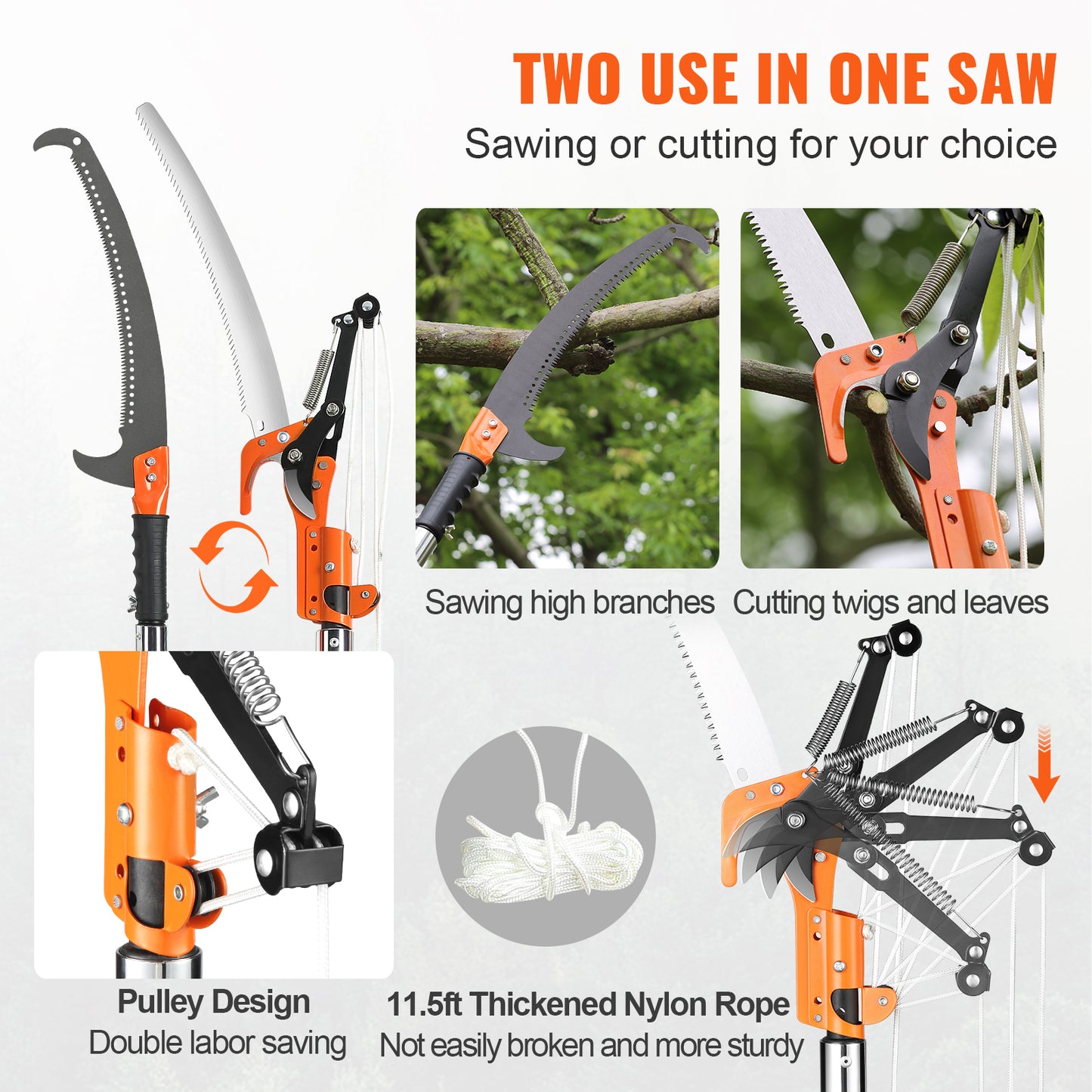 VEVOR 27 Ft Manual Pole Saw - Extendable Tree Pruner & Trimmer