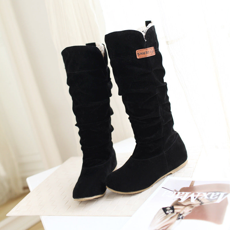 Women's Flat Boots: Suede, Height Increase, with Scrub Detail Woman Boots | Ectron Online