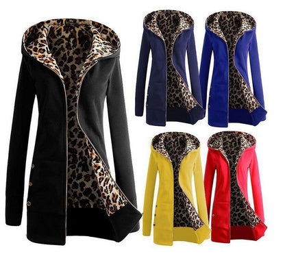 Hooded Thickening Leopard Print Sweater Plush Coat Female