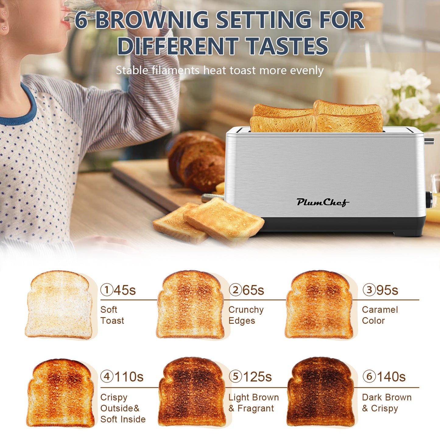 4-Slice Extra Wide Long Slot Toaster | Stainless Steel Silver Toaster