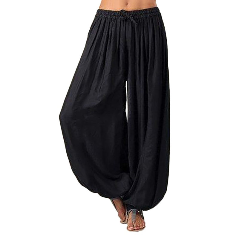 Solid Color Loose Large Size Elastic Band Wide-leg Pants