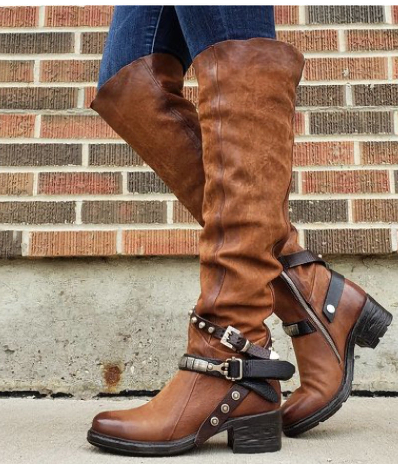 New belt buckle boots women's boots