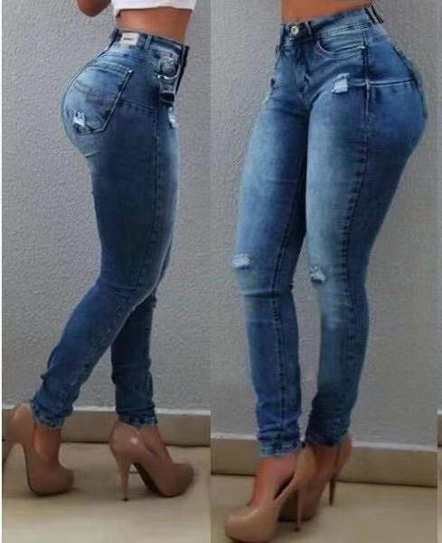 Ripped high waist foreign trade jeans