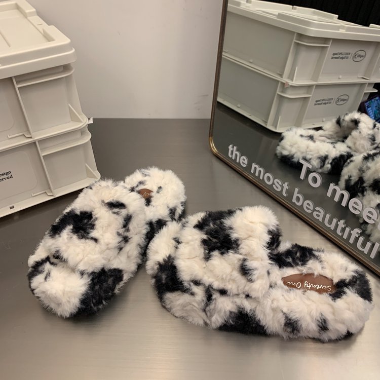 Spot Pattern Fluffy Slippers – Warm, Soft & Thick Bottom Spot Pattern Fluffy Slippers Comfortable | Ectron Online
