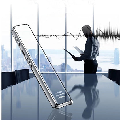 Smartphone with a reflective surface in an office setting, showing a person using a tablet.