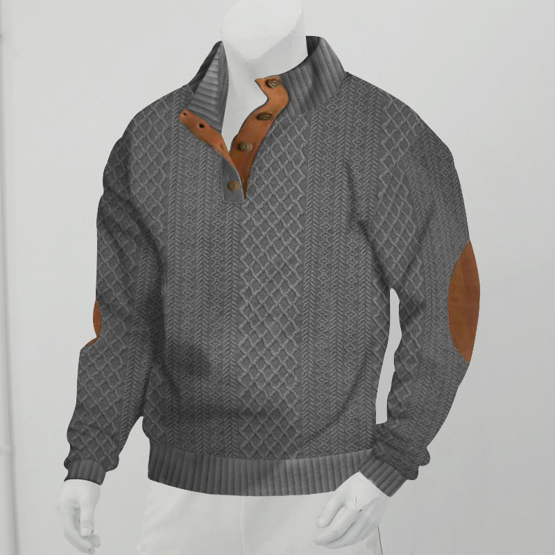 Men's Stand Collar Jacquard Knitted Pullover - Long Sleeve Sweater