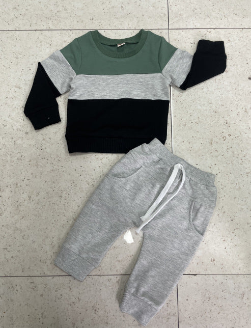 Boys' Three-Color T-shirt & Trousers Suit Boy's Three-color Stitching Long Sleeve | Ectron Online