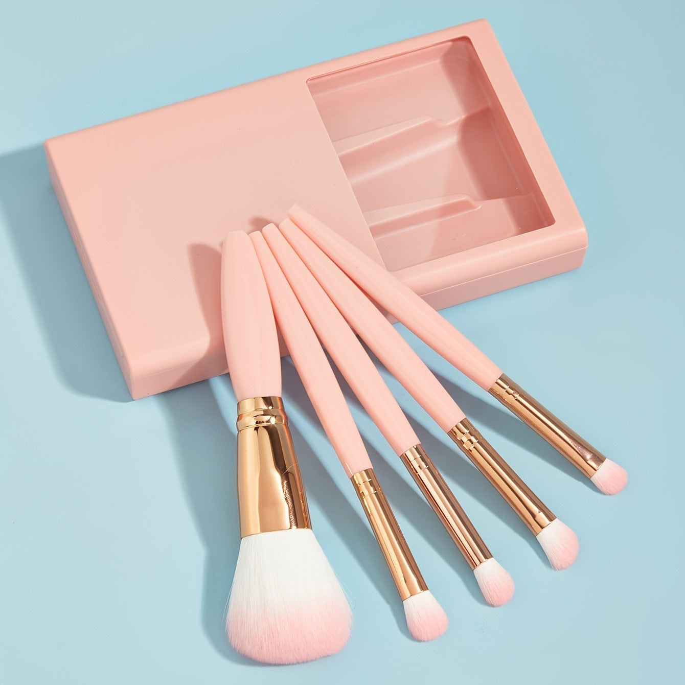 5-Piece Makeup Brush Set with Mirror for Travel 5 PCs Makeup Brushes With Mirror Travel | Ectron Online