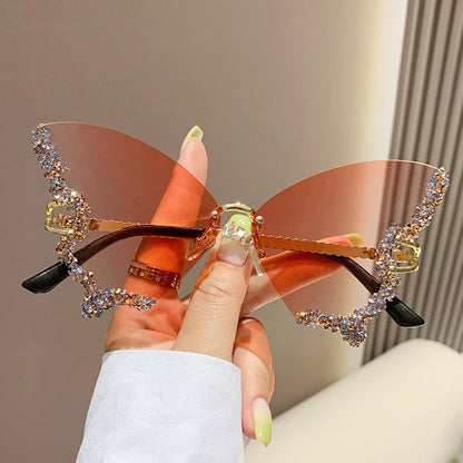 Luxury Diamond Butterfly Sunglasses Women Brand Y2K Vintage Rimless Oversized Sun Glasses Ladies Eyewear Shades