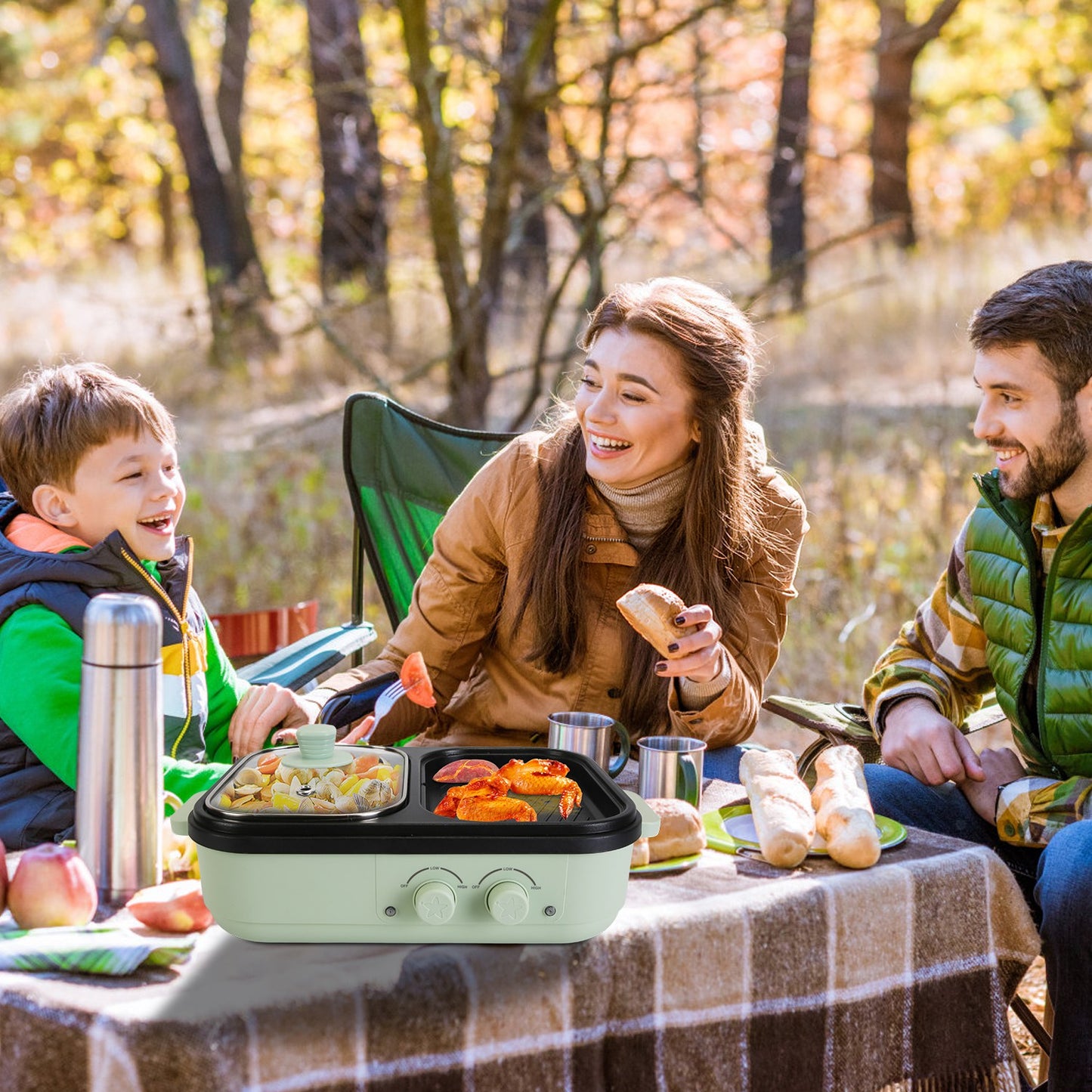 2-in-1 Electric Hot Pot with Grill - Portable Non-Stick Griddle