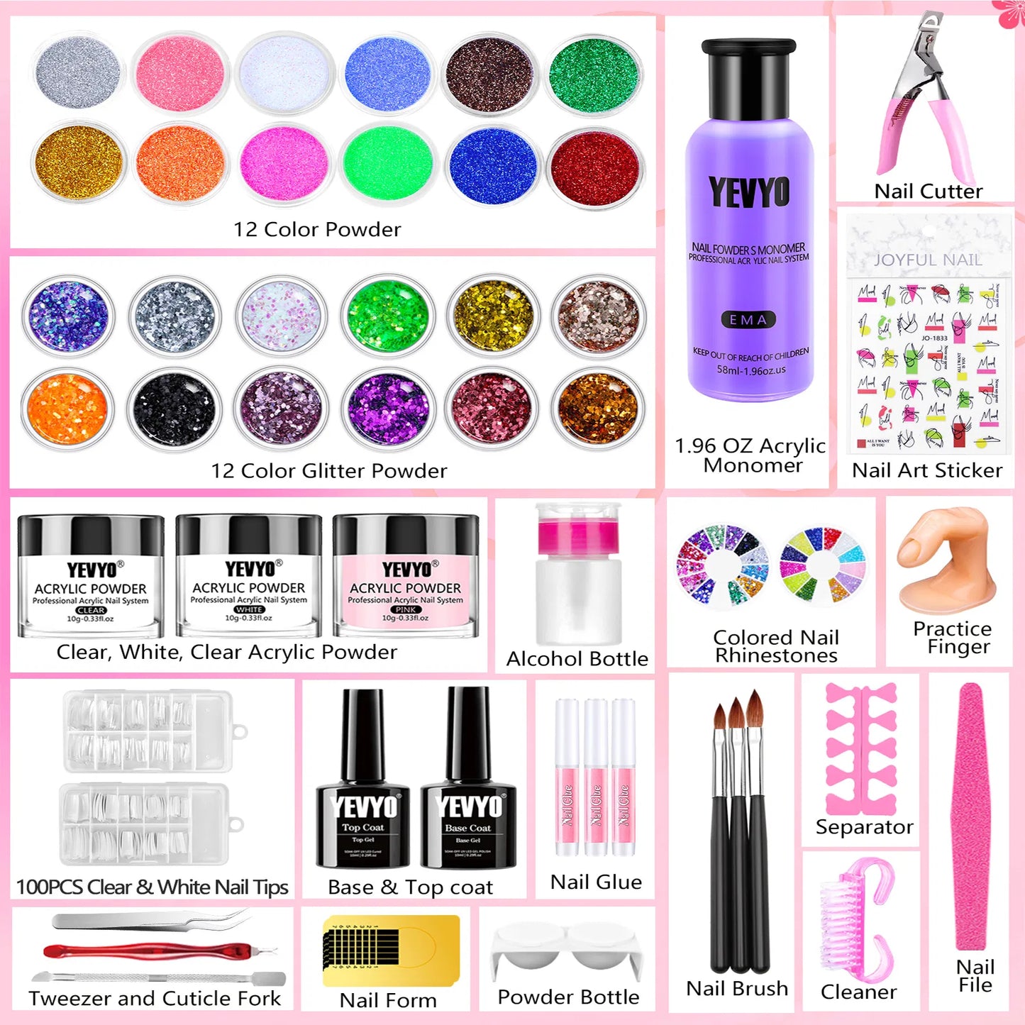 24-Color Acrylic Nail Kit with Monomer