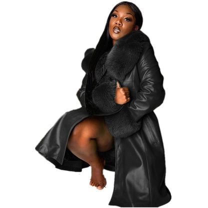 Women's Long PU Leather Coat