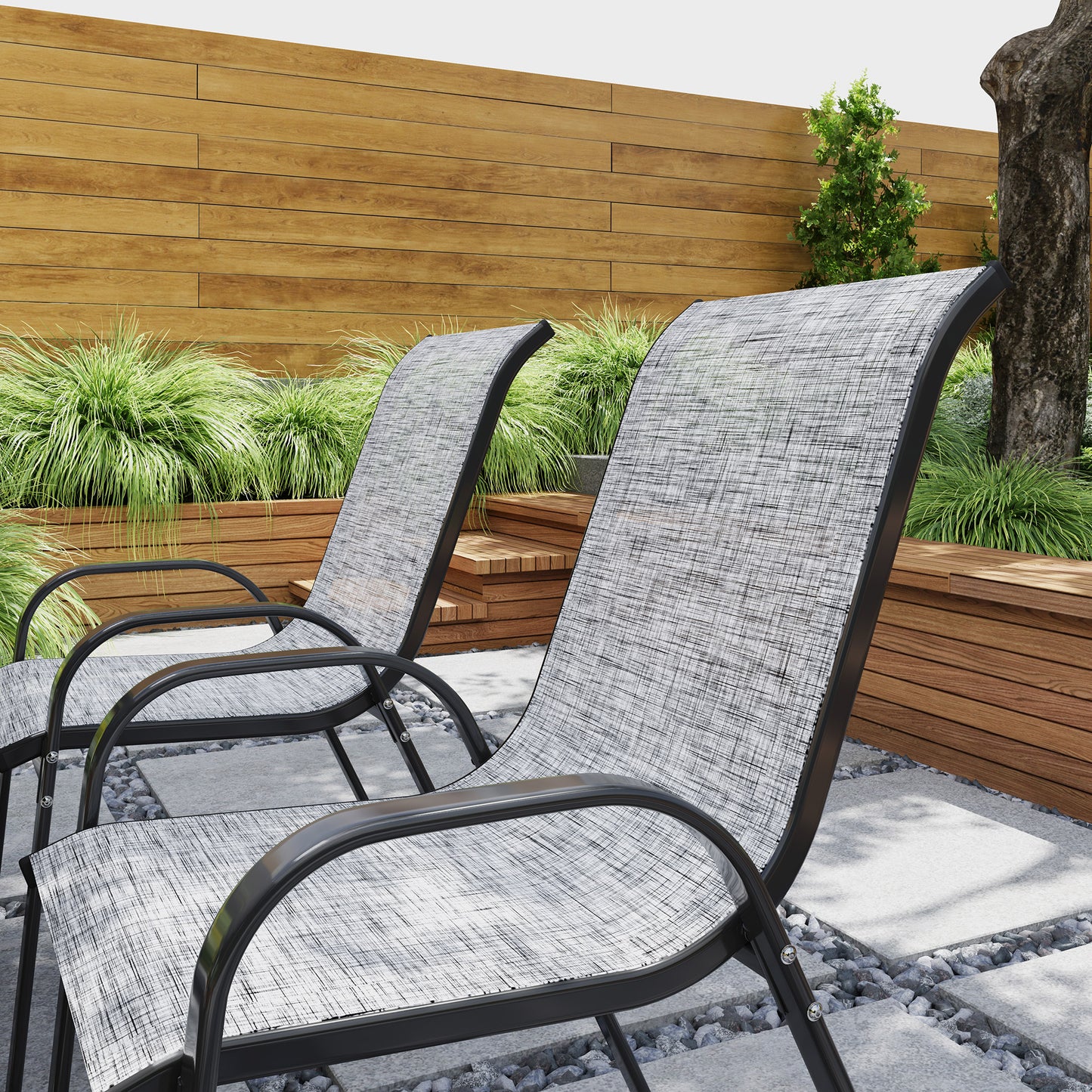 Set of 4 Stackable Outdoor Dining Chairs - Mixed Gray Patio Seating