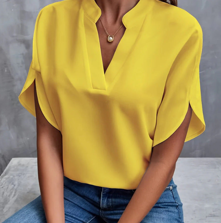 Elegant Short-Sleeved Chiffon Shirt Summer Short-sleeved Chiffon Shirt New V | Ectron Online