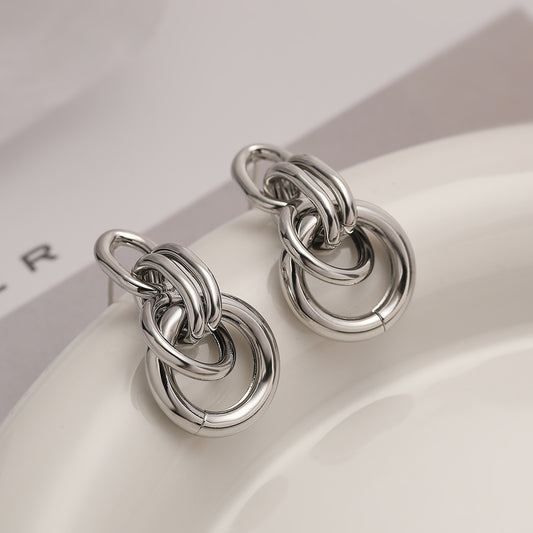 Real Gold Geometric Earrings For Women INS High-profile Temperament Wild