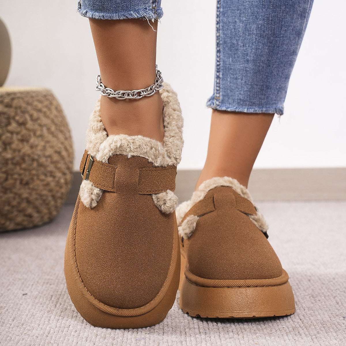 Fashion Thick-soled Plush Buckle Slippers – Warm Winter Shoes Fashion Thick-soled Plush Buckle Cotton | Ectron Online