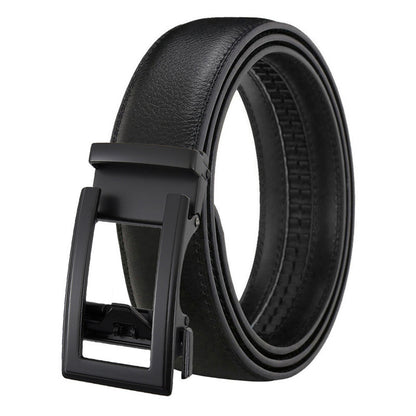 Men's Leather Belt Automatic Buckle Two-layer Cowhide Hollow with sleek design and automatic buckle for easy adjustment.