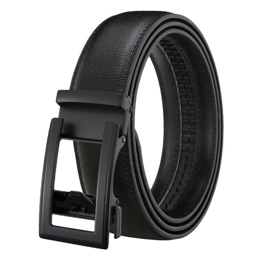 Men's Leather Belt Automatic Buckle Two-layer Cowhide Hollow with sleek design and automatic buckle for easy adjustment.