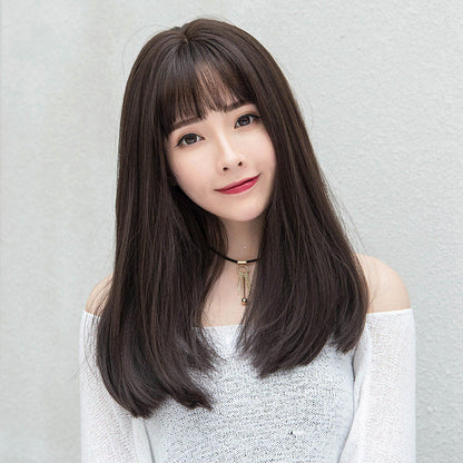 Japanese And Korean Wig Women's Air Bangs Medium Long Straight