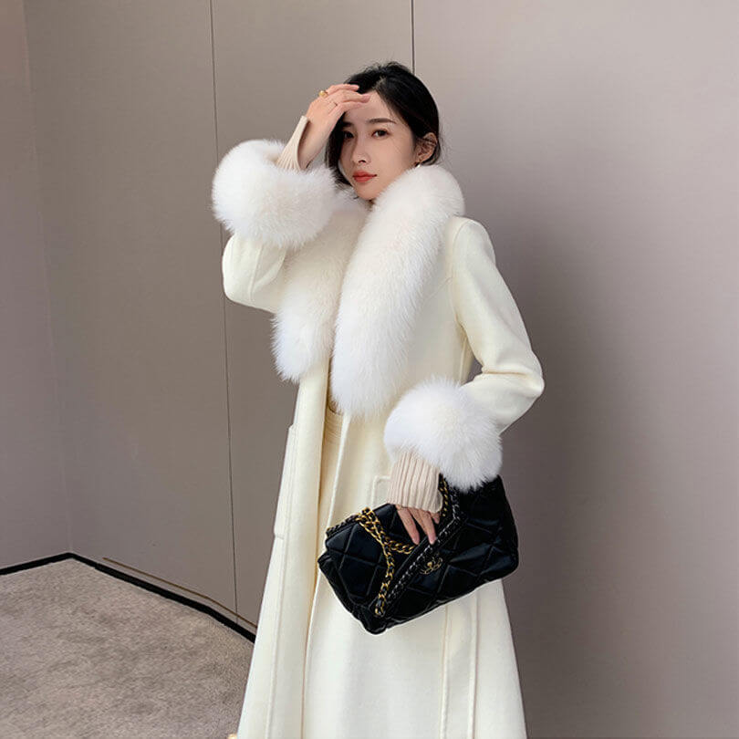 Korean Slim Fit Mid-Length Woolen Coat Korean Version Large Fur Collar Slim Fit | Ectron Online