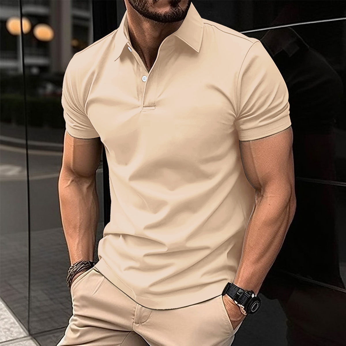 Men’s Summer Polo Shirt – Solid Colour Button Lapel Top Summer Short Sleeve Polo Shirt Men Solid | Ectron Online
