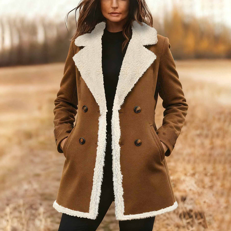 Women's Suede-Look Trench Coat | Classic Double-Breasted Plush Jacket