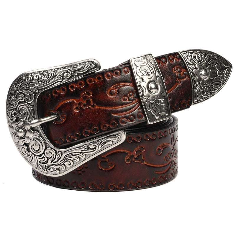 Men's Embossed Mongolian Style Leather Belt Embossed First Layer Cowhide Men's Mongo | Ectron Online