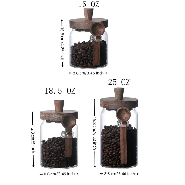 3 Pcs Glass Coffee & Storage Jars with Spoons - Airtight Spice & Snack Set