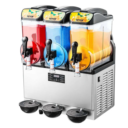 Three-tank commercial slushy machine with colored chambers and dispensing faucets
