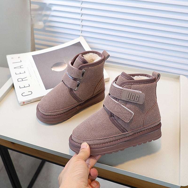 Fleece-lined Thick Snow Boots Girls' Double Velcro Ankle Boots