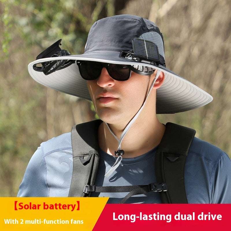 Solar-Powered Outdoor Sun Hat with Fan – Wide Brim Cooling Hat Outdoor Wide Brim Sun Hat With Solar Fan | Ectron Online