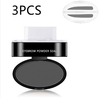 Eyebrow powder seal 3-piece set with dark gray compact and arch stamp templates