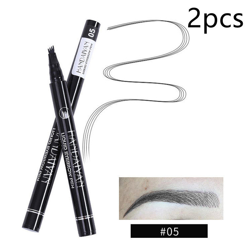 Eyebrow liquid pen pair, shade #05, with swatch and curved application lines