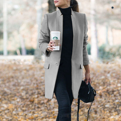 Women's Stand-Collar Woolen Coat | Elegant Slim-Fit Winter Jacket Ladies Stand-collar Slim-fit Woolen Coat | Ectron Online