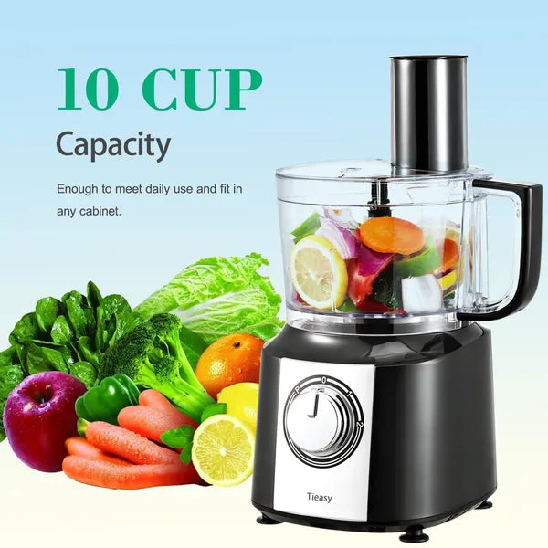 600W Multifunctional Classic Food Processor - 10-Cup Compact Blender & Mixer