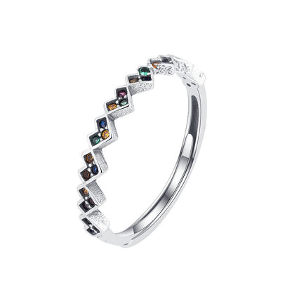 S925 Sterling Silver Colorful Zircon Love Ring Female Vintage Thai Silver