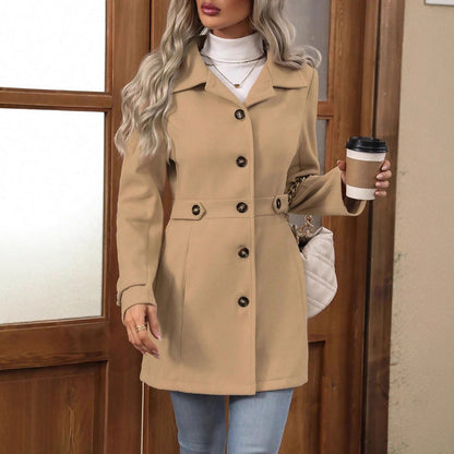 Women's Elegant Woolen Commuter Coat | Single-Breasted Lapel Jacket Elegant Single-breasted Woolen Coat Butt | Ectron Online