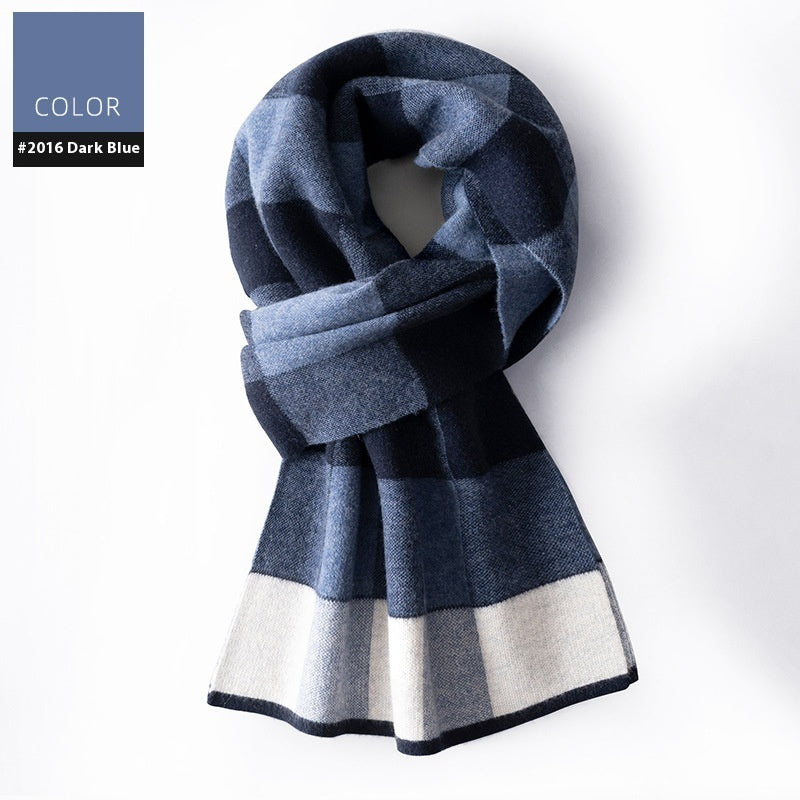 Dark blue and white checkered scarf on a white background