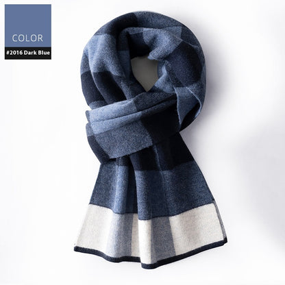 Dark blue and white checkered scarf on a white background