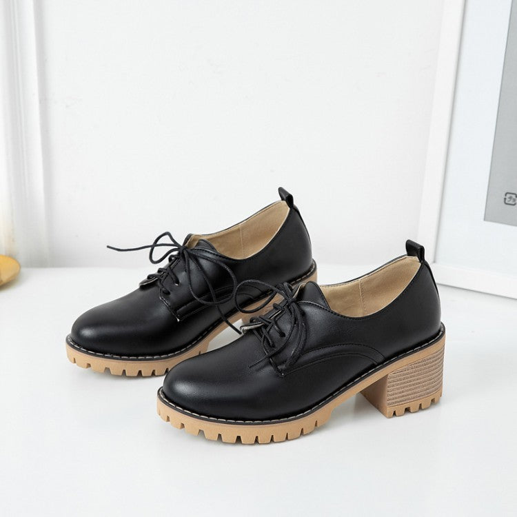 Women’s Lace-up Thick-Heel Leather Shoes – Spring & Autumn Style Lace-up Thick-heel Student Small Leather | Ectron Online
