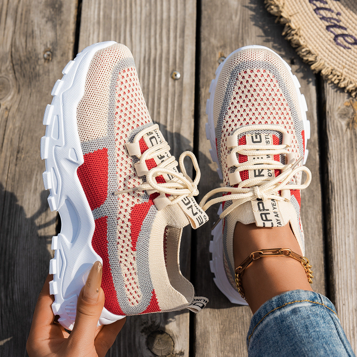 Women's Flyknit Mesh Sneakers | Breathable Lace-Up Walking Shoes Flyknit Mesh Shoes Women's Breathable La | Ectron Online