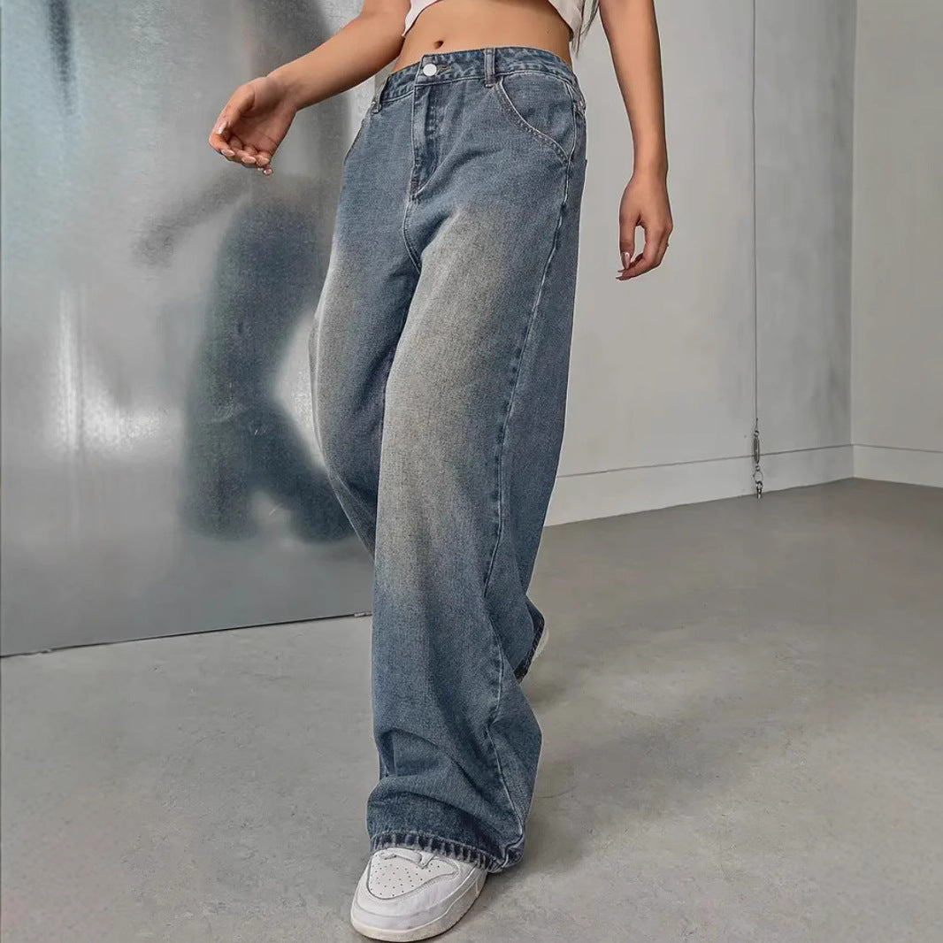 Women's Washed Vintage Denim Pants | Retro Style European Jean