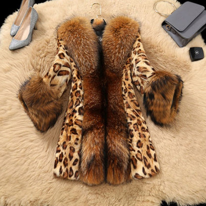 Women’s Leopard Print Coat | Mid-Length Jacket with Raccoon Fur Collar Mid-length Leopard Print Raccoon Fur Co | Ectron Online