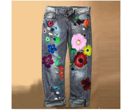 Ripped Fashion Non-stretch Women's Straight-leg Denim Trousers