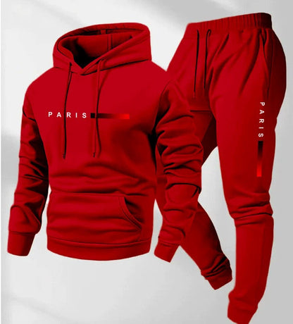 Men's loose-fit hoodie and pants set, red hoodie with drawstring hood and front pocket, red joggers
