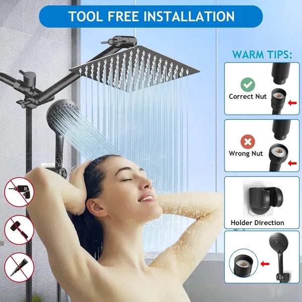 High Pressure Shower Head Combo | 8" Rain & Handheld Matte Black Set